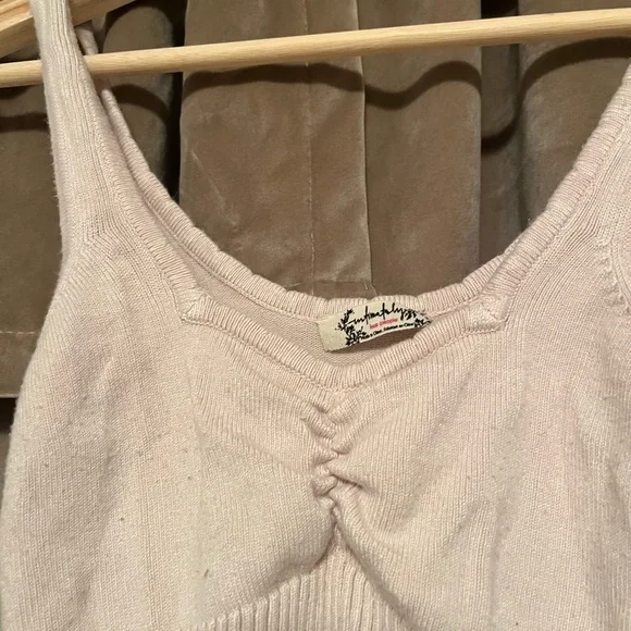 Free People White Ribbed Ruched Crop Tank Top - Picture 2 of 3